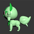Green Cartoon Cat Like Animal With Big Pink Eyes And Pointed Ears