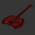 Red Electric Bass Guitar with Unique Curved Body Design Black Strings and Control Knobs