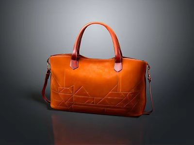 Stylish Orange Leather Handbag With Geometric Stitch Pattern Handles And Detachable Shoulder Strap 3d model