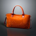 Stylish Orange Leather Handbag With Geometric Stitch Pattern Handles And Detachable Shoulder Strap
