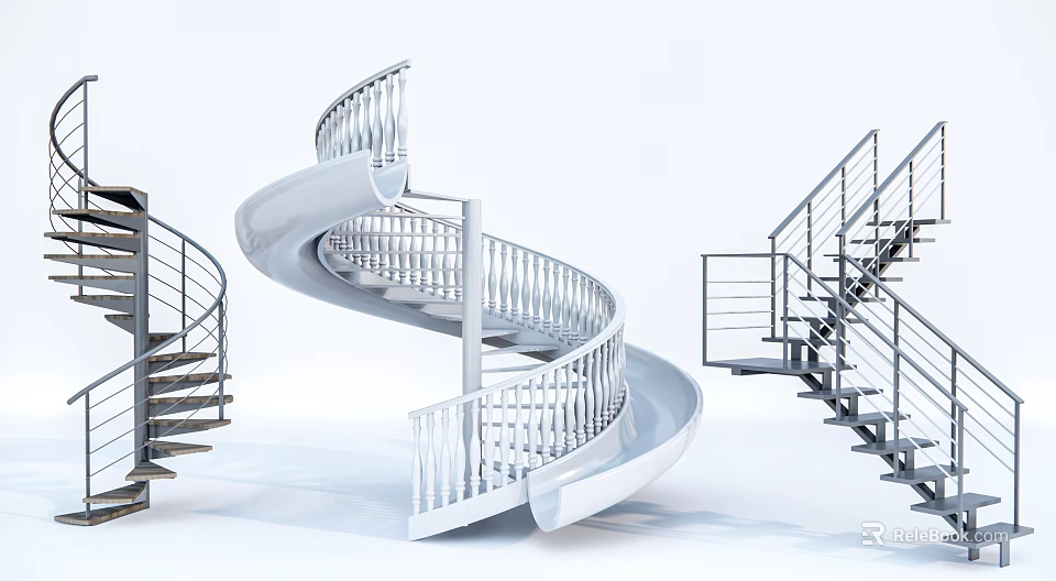 Modern Spiral Staircase Designs With Metal Railings And White Structure Details 3d model 