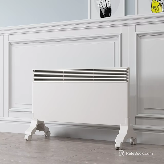 White Radiator With Elegant Legs in Room With White Paneled Walls and Light Wooden Floor 3d model 
