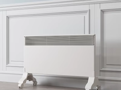 White Radiator With Elegant Legs in Room With White Paneled Walls and Light Wooden Floor 3d model