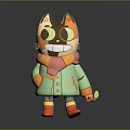 Cartoon Cat Shaped Game Movie Character With Big Eyes Scarf Green Coat and Orange Boots
