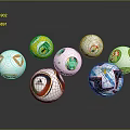 Colorful Soccer Balls With Diverse Patterns And Brand Logos On Reflective Surface
