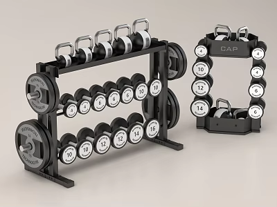 Fitness Equipment Dumbbell Rack And Kettlebell Holder With Multiple Weights 3d model