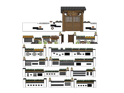 Traditional Garden Landscape Design With Wooden Gate Ornamental Patterns And Decorative Elements 3d model