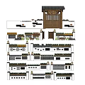 Traditional Garden Landscape Design With Wooden Gate Ornamental Patterns And Decorative Elements