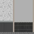 Black And White Geometric Floor Tiles For Modern Interior With Patterned Walls