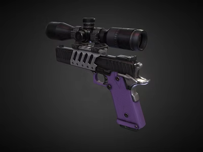 Tactical Pistol With Purple Grip Black Frame Mounted Scope And Hollowed Design 3d model