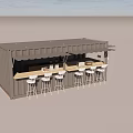 Container Building Outdoor Bar Design Featuring Awning Counter And White Stools 3d model