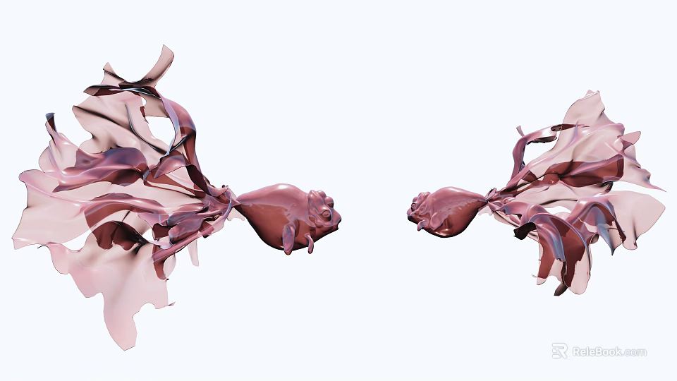 Two Rose Petal Shaped Purple Red Aquatic Animals With Flowing Fins And Elegant White Background 3d model 