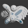 Cartoon Scene Featuring Futuristic Buildings Blue Water Pools White Domes And Circular Structures