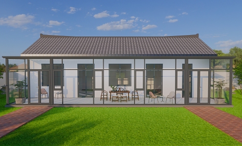 New Chinese-style Sunshine Room Self-built Room External Expansion Sunshine Room Glass Room Broken Bridge Aluminum Floor-to-ceiling Window De Gao Top 3d model