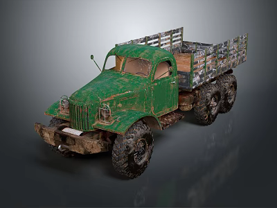 Vintage Green 6 Wheel Cargo Truck With Rusty Body 3d model