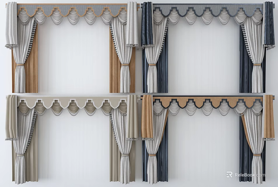 Elegant Curtain Designs With Valance Tiebacks And Multiple Color Options For Home 3d model 