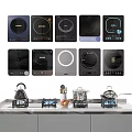 Various Styles Induction Cooktops And Kitchen Appliances With Stove Kettle Pans