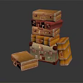 Stacked Vintage Suitcases In Different Colors With Classic Travel Luggage Design