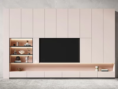 Modern TV Wall Design With Light Cabinetry Central TV Display Shelves And Built-in Lighting 3d model
