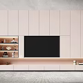 Modern TV Wall Design With Light Cabinetry Central TV Display Shelves And Built-in Lighting