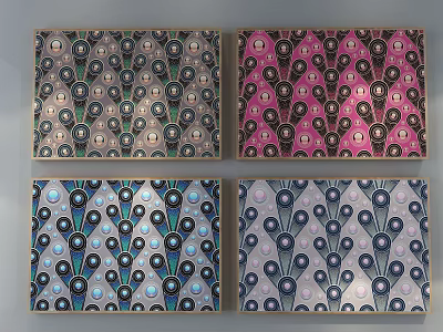Vibrant Abstract Paintings With Repeating Geometric Patterns And Colorful Framed Displays 3d model