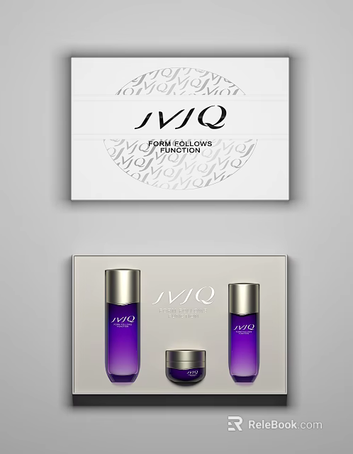 JVQ Perfume Cosmetics Set With Purple Bottles Silver Caps And Functional Design 3d model 