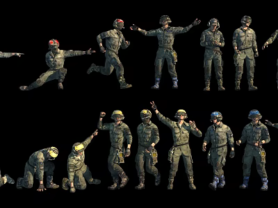 Multiple Military Characters In Various Action Poses With Uniforms And Gear 3d model
