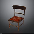 Vintage Wooden Chair With Red Leather Seat Curved Backrest And Carved Legs Design