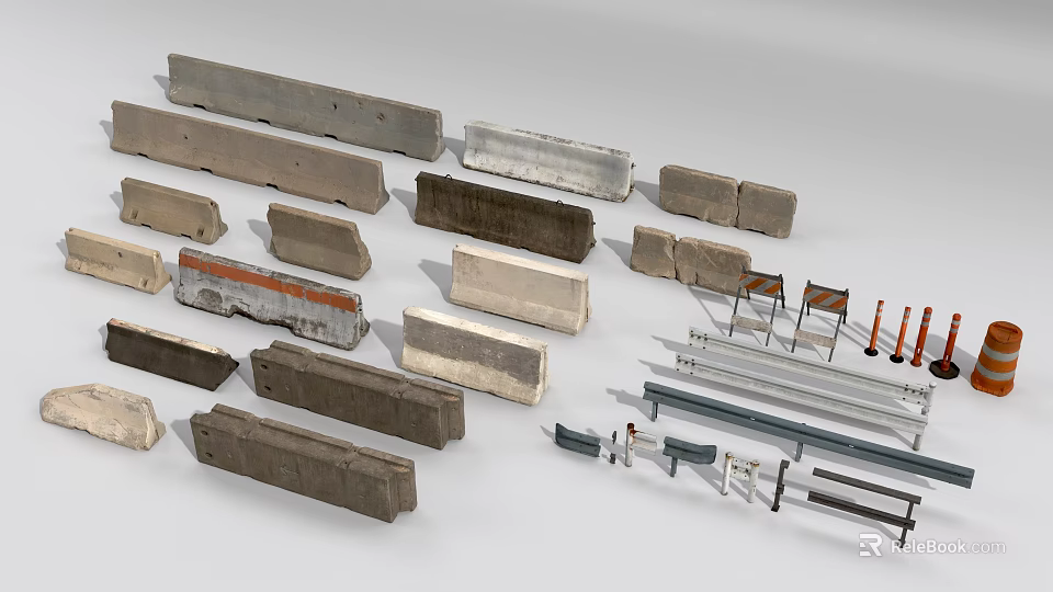 Various Construction Components With Concrete Blocks Metal Strips And Different Shapes 3d model