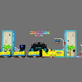 Vibrant Playground Booth Featuring Hetalin Black Equipment Blue Display Boards Green Seats And Colorful Floor