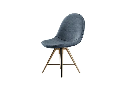 Blue Fabric Upholstered Leisure Chair With Brass Metal Legs And Modern Minimalist Design 3d model