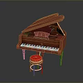 Elegant Red Piano And Matching Red Stool For Home Living Decor Supplies