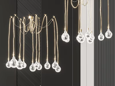 Transparent Inflatable Model Hanging With Golden Strings Against Black And White Striped Wall 3d model