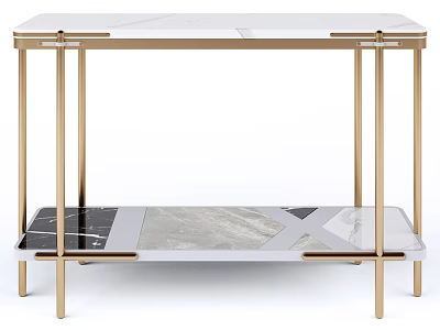 Modern Coffee Table With White Marble Top Golden Metal Frame And Lower Shelf 3d model