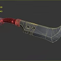 Curved Metal Weapon With Red Handle Copper Accents And Double Holes Design