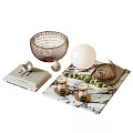 Elegant Modern Tabletop Decorative Ornament Set With Marble Tray Wire Baskets Glass Cups And Books