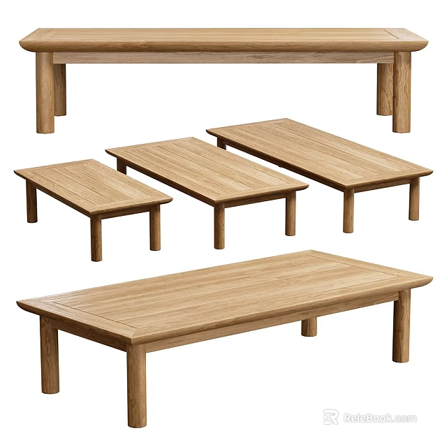 Modern Wooden Coffee Tables Set With Various Sizes And Natural Wood Finish 3d model 