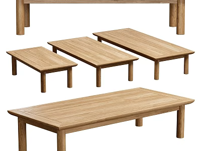 Modern Wooden Coffee Tables Set With Various Sizes And Natural Wood Finish 3d model
