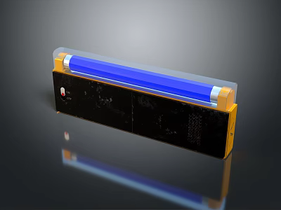 Long Strip Shaped Device Featuring Black Body Yellow Ends Blue Tube And Red Button 3d model