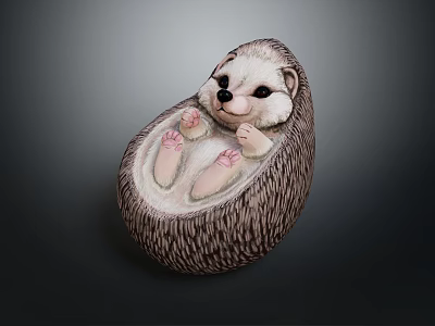 Cute Hedgehog in a Knitted Nest with Pink Paws and Adorable Details 3d model