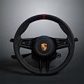 Sleek Black Steering Wheel with Red Stripe and Porsche Logo for Home Decor Use