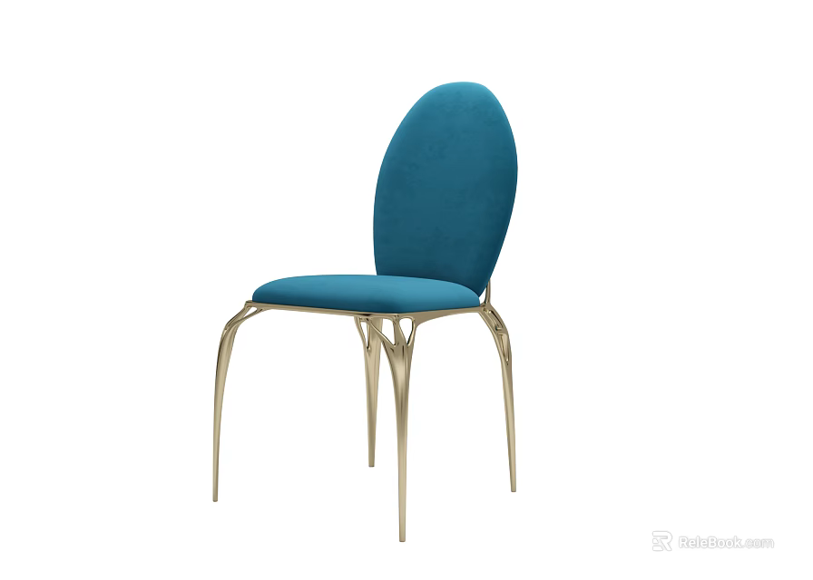 Teal Velvet Upholstered Dining Chair With Modern Elegant Gold Metal Legs Design 3d model 