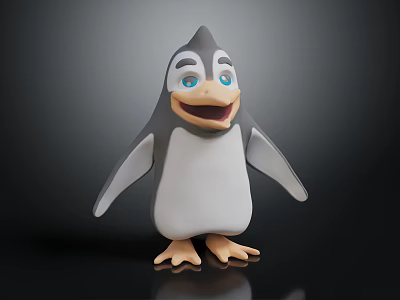 Playful Cartoon Penguin Character 3D Model With Blue Eyes And Cheerful Expression 3d model