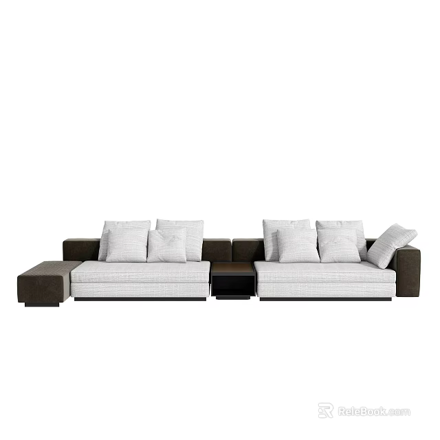 Modern Sectional Sofa With White Cushions Dark Frame And Spacious Comfortable Seats 3d model
