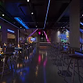 Modern Dark Bar Interior With Neon Sign Bar Counter And Metallic Stools
