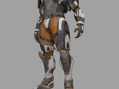 Smart Machine Featuring Orange And White Mechanical Armor Design With Detailed Components 3d model