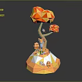 Commercial Decorative Display Equipment With 3D Polygonal Orange Tree Animal Ornaments And Yellow White Base