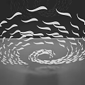 Black and White Ceiling Decoration Featuring White Curved Ribbons In Spiral Arrangement Dynamic Art Installation