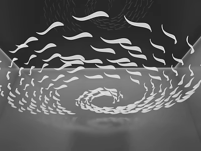 Black and White Ceiling Decoration Featuring White Curved Ribbons In Spiral Arrangement Dynamic Art Installation 3d model