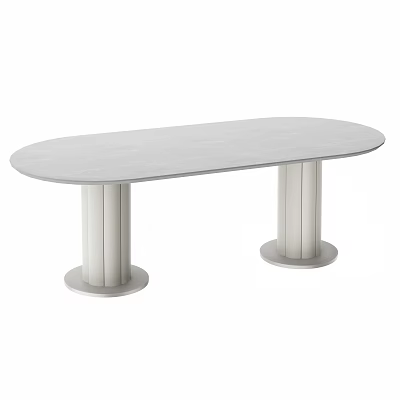 Modern Oval Conference Table With Light Gray Tabletop And White Cylindrical Legs 3d model